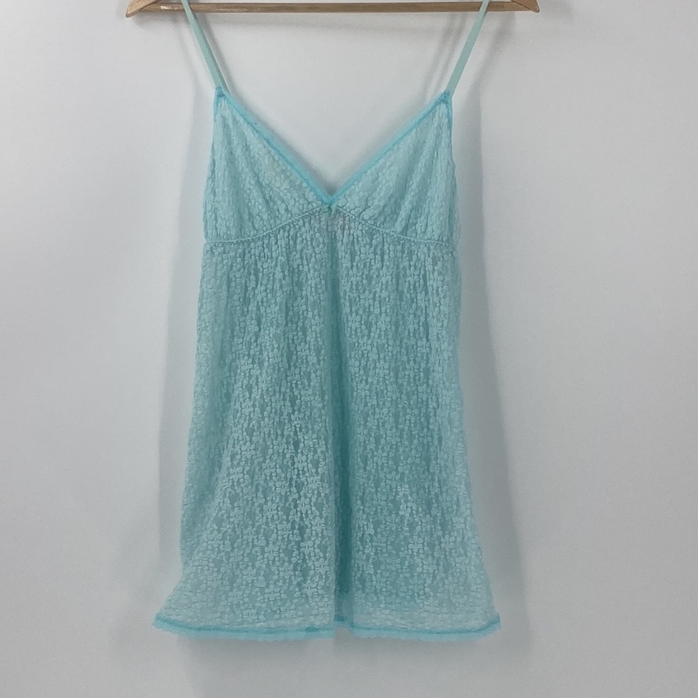 Victoria’s Secret Angels pale aqua blue lace  babydoll nightie camisole Medium